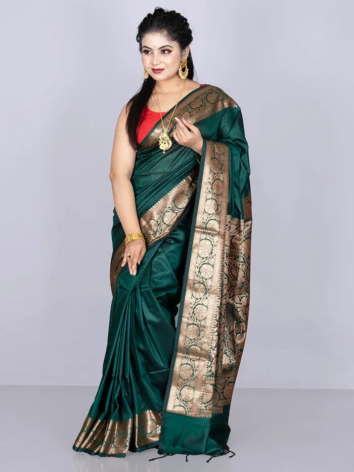 Elegant Par Anchal Green Katan Silk Saree