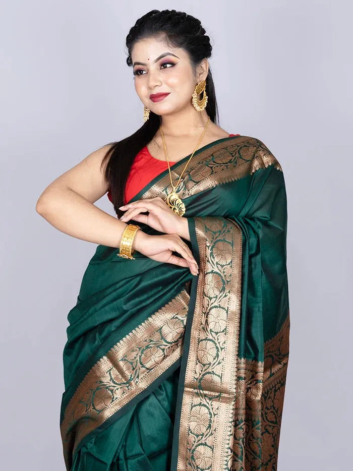 Elegant Par Anchal Green Katan Silk Saree