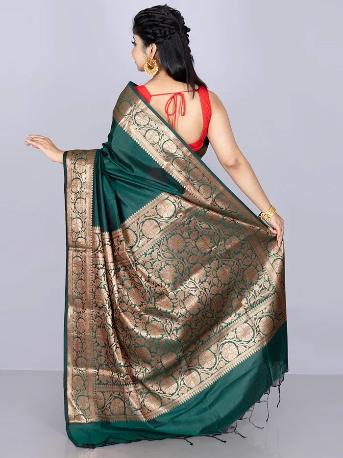 Elegant Par Anchal Green Katan Silk Saree