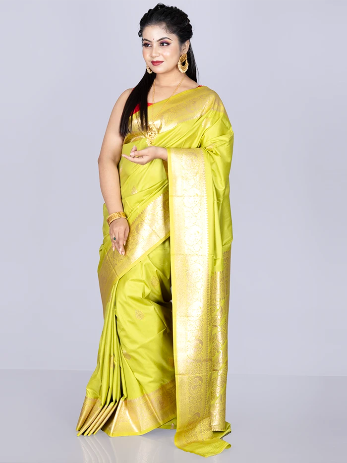 Elegant Par Anchal Buti Lime Katan Silk Saree