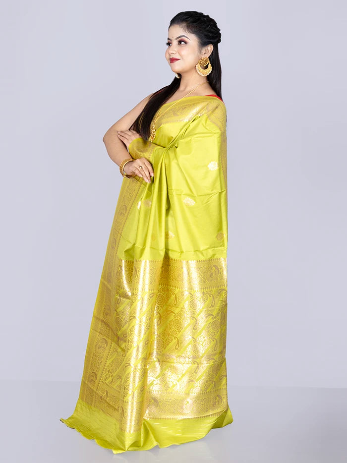 Elegant Par Anchal Buti Lime Katan Silk Saree