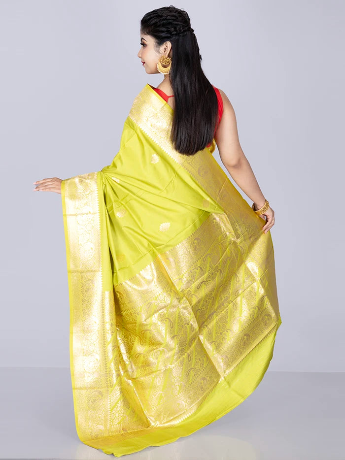 Elegant Par Anchal Buti Lime Katan Silk Saree