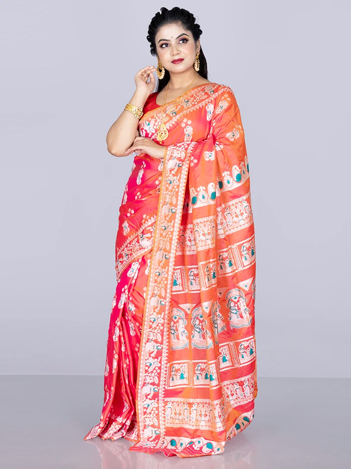 Elegant Allover Orange Katan Silk Saree