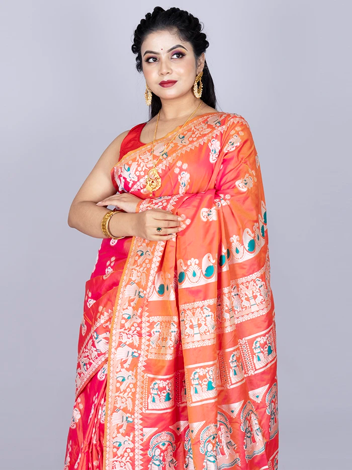 Elegant Allover Orange Katan Silk Saree