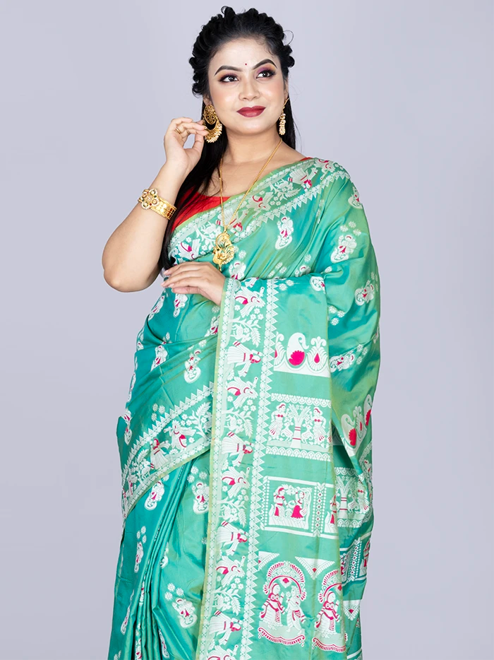 Elegant Allover Green Katan Silk Saree