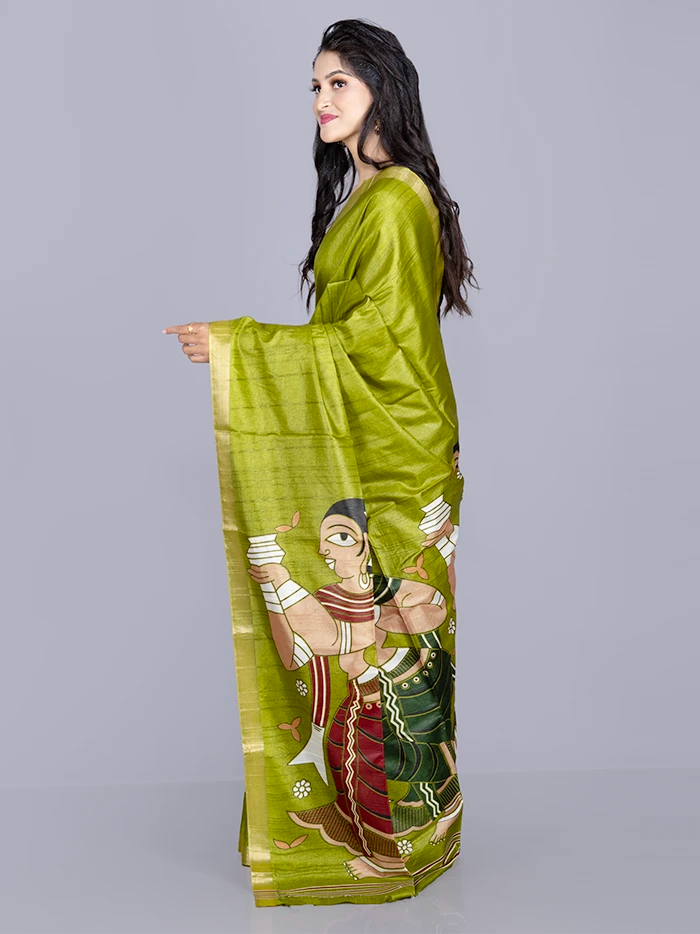 Elegant Green Tussar Matka Silk Saree