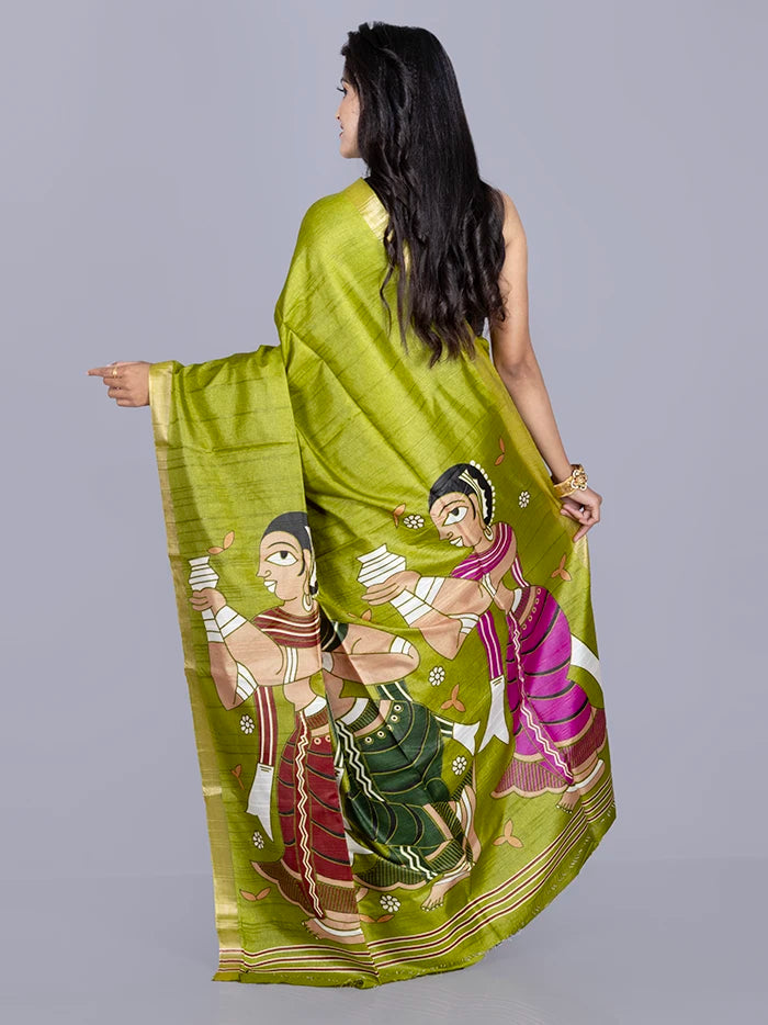 Elegant Green Tussar Matka Silk Saree