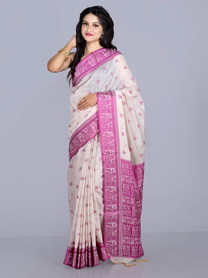 Elegant Purple Par Anchal Buti Handloom Saree