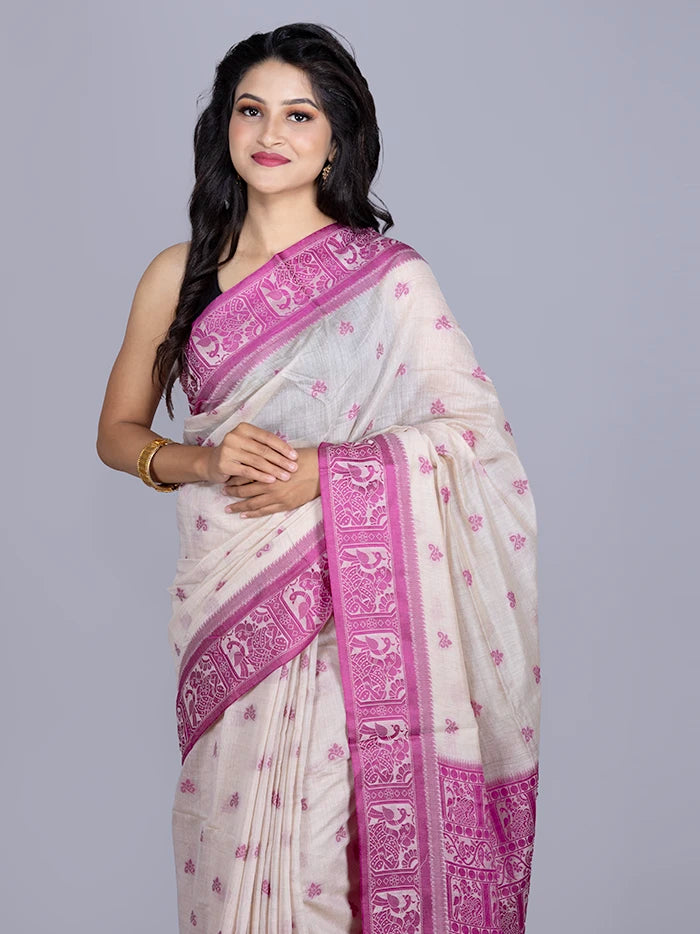 Elegant Purple Par Anchal Buti Handloom Saree