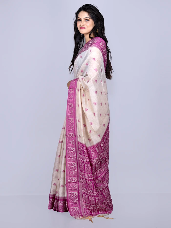 Elegant Purple Par Anchal Buti Handloom Saree