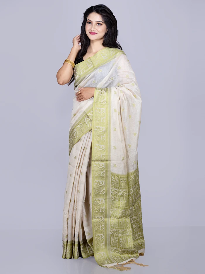 Elegant Olive Par Anchal Buti Handloom Saree