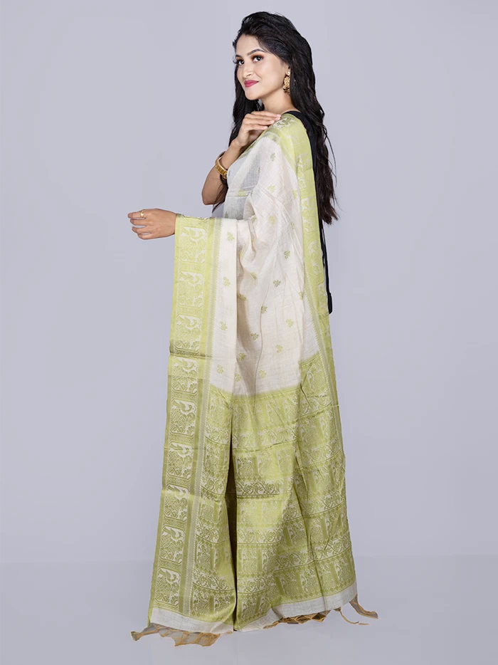 Elegant Olive Par Anchal Buti Handloom Saree