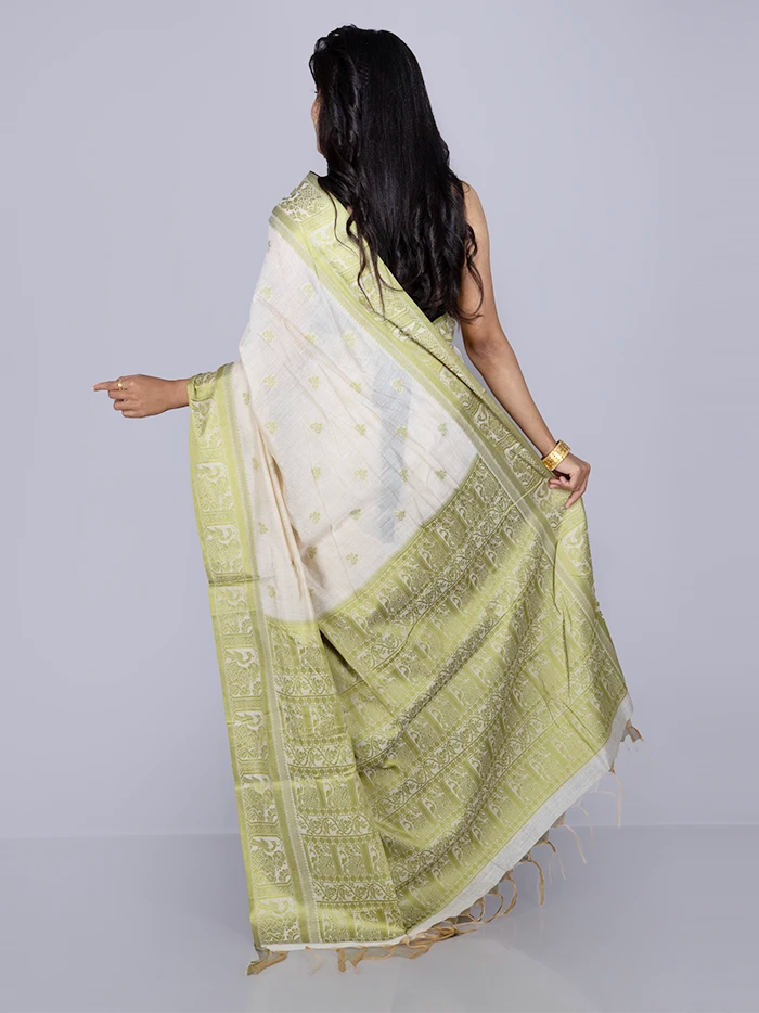 Elegant Olive Par Anchal Buti Handloom Saree