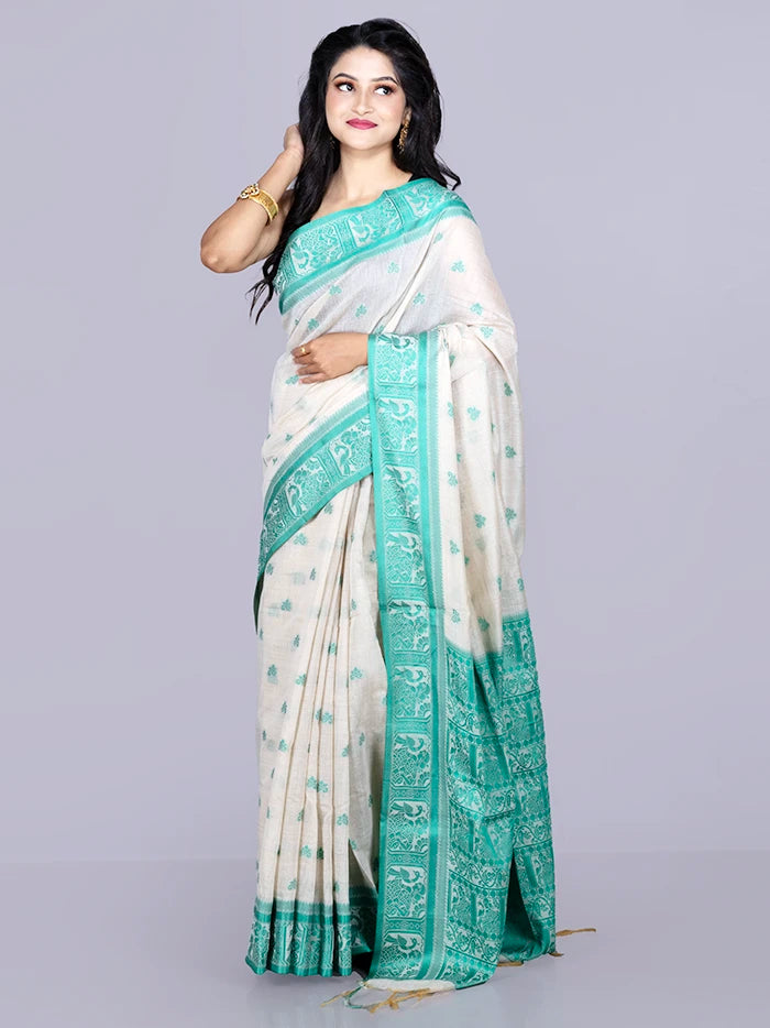 Elegant Green Par Anchal Buti Handloom Saree