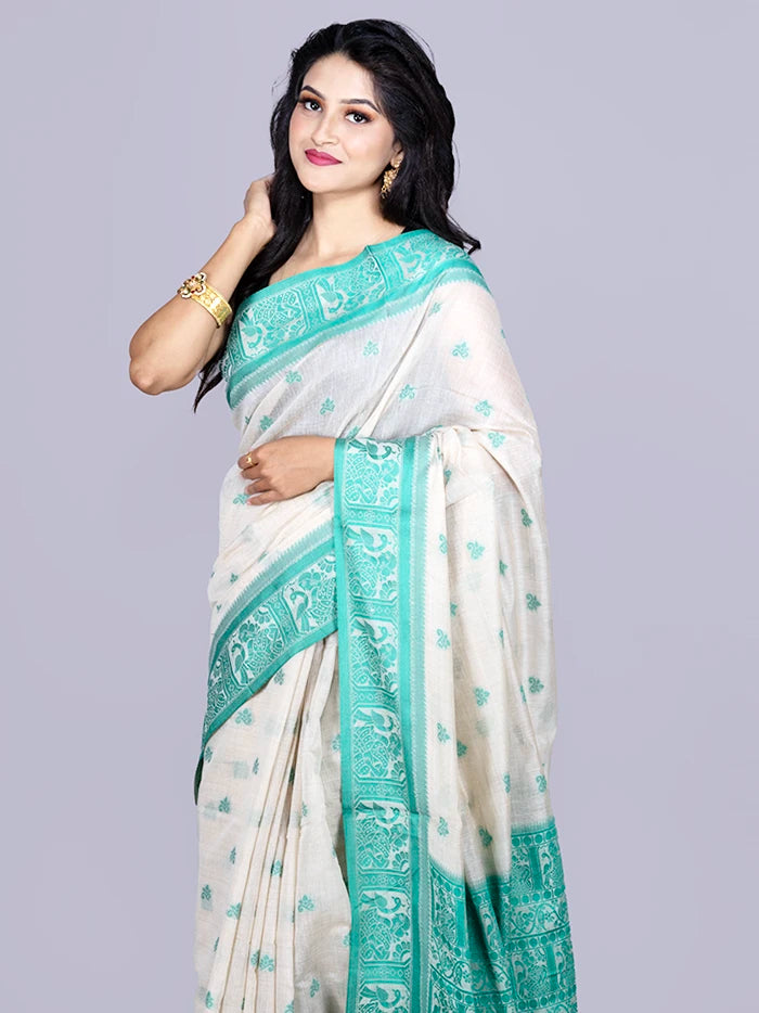 Elegant Green Par Anchal Buti Handloom Saree