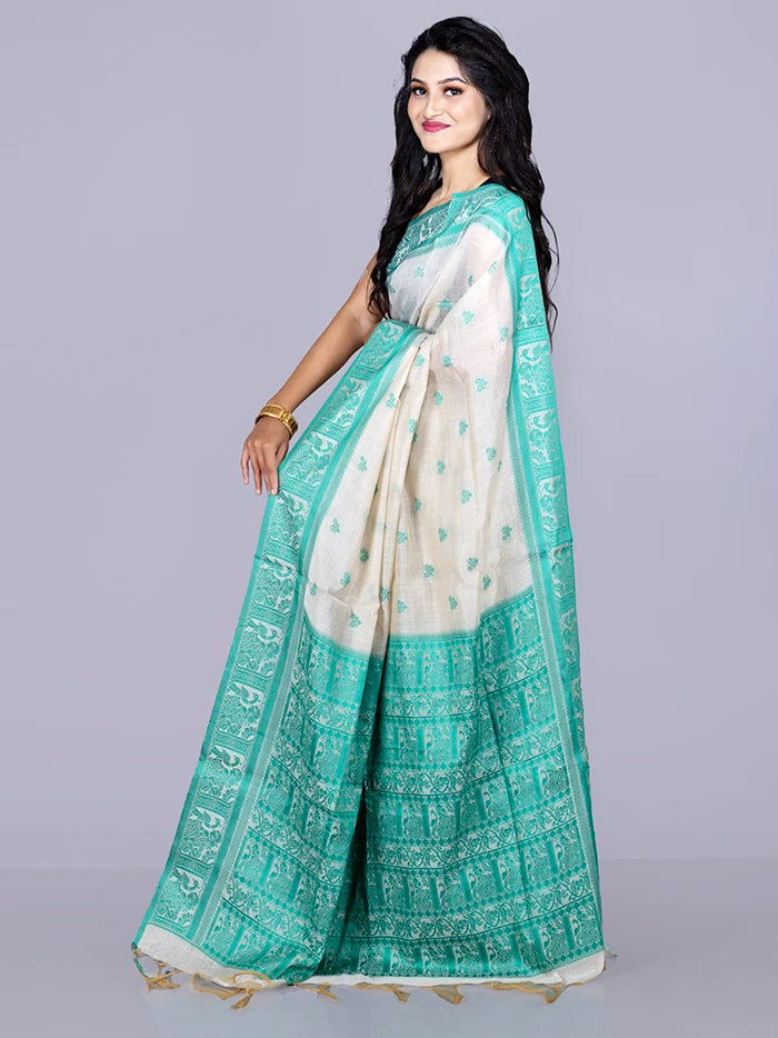 Elegant Green Par Anchal Buti Handloom Saree