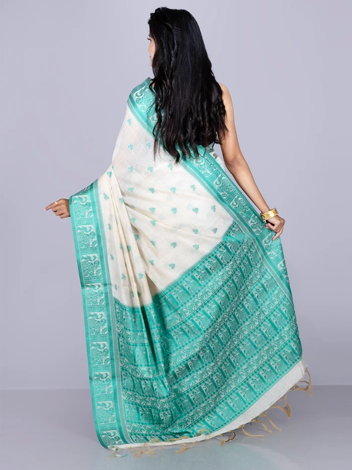 Elegant Green Par Anchal Buti Handloom Saree