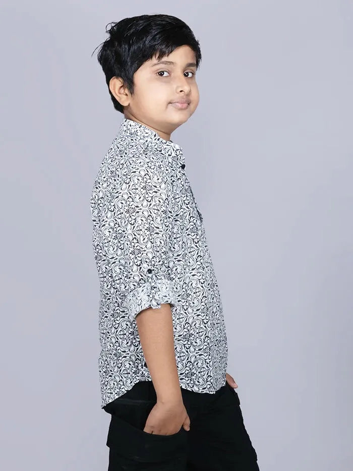 Black Printed Cotton Slab Boys Short Kurta