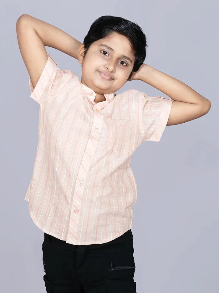 Pink striped Handwoven Organic Cotton Boys Shirt