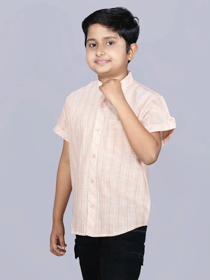 Pink striped Handwoven Organic Cotton Boys Shirt