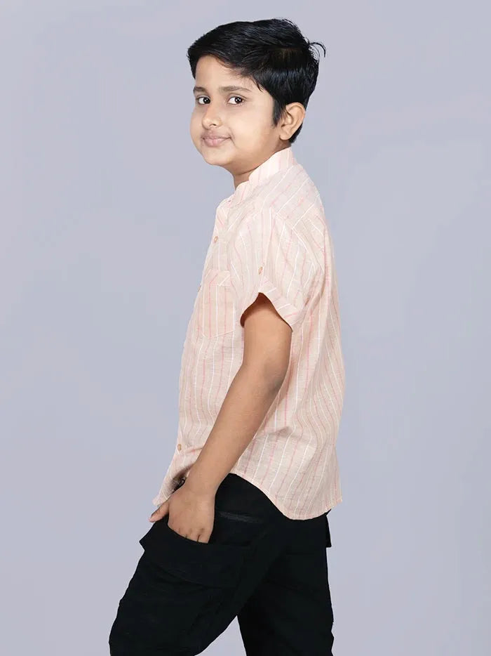 Pink striped Handwoven Organic Cotton Boys Shirt