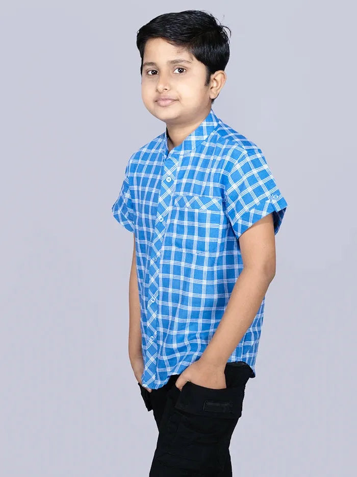 Blue Checks Handwoven Organic Cotton Boys Shirt