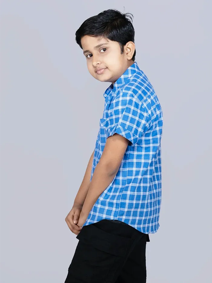 Blue Checks Handwoven Organic Cotton Boys Shirt