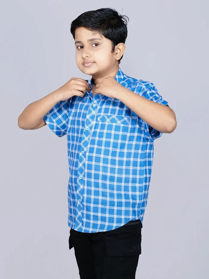 Blue Checks Handwoven Organic Cotton Boys Shirt