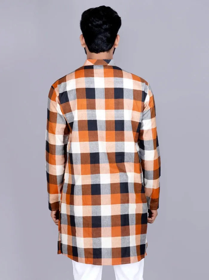 Multicoloured Checks Handwoven Cotton Men Kurta