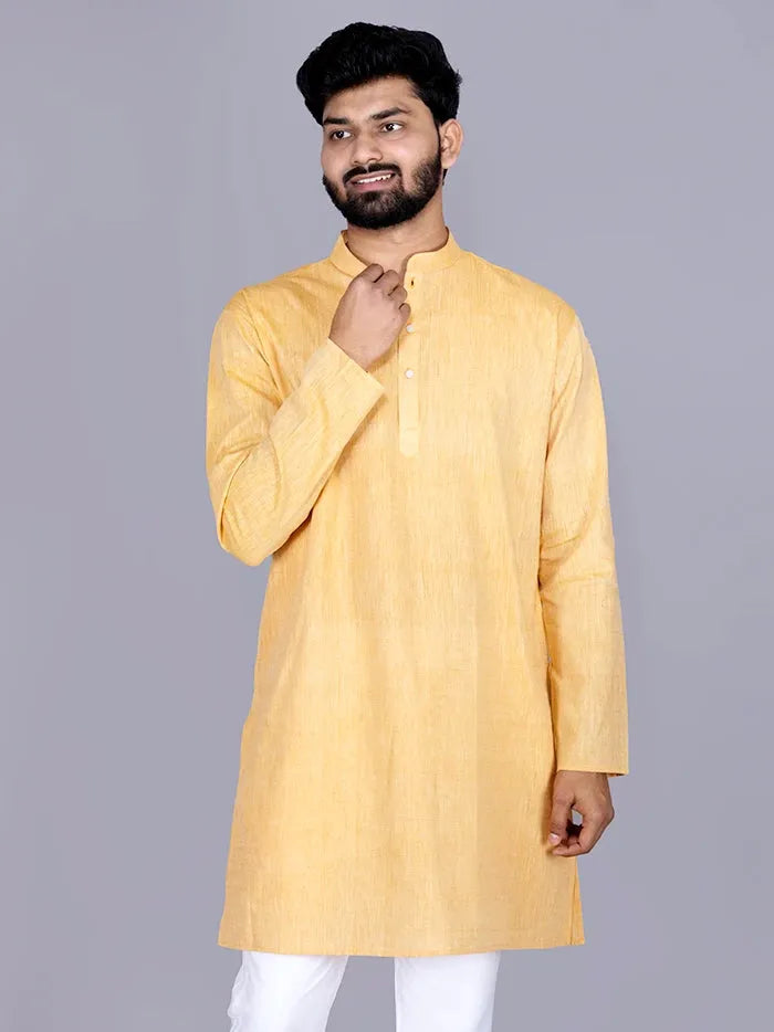 Yellow Handwoven Organic Cotton Men Kurta