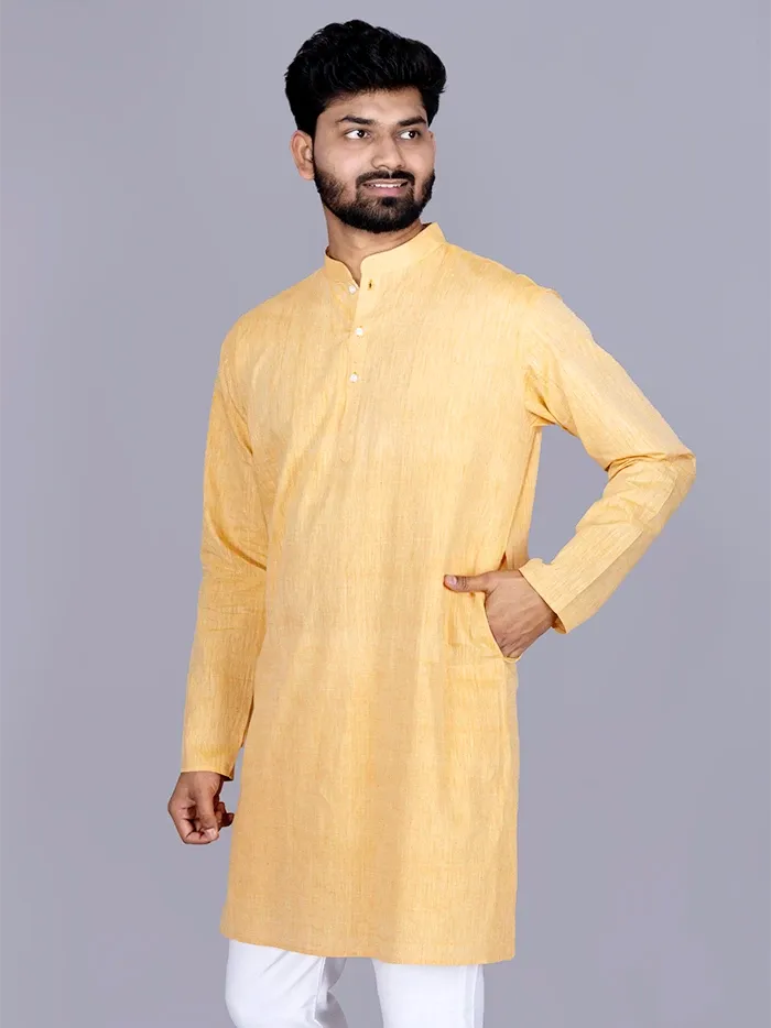 Yellow Handwoven Organic Cotton Men Kurta