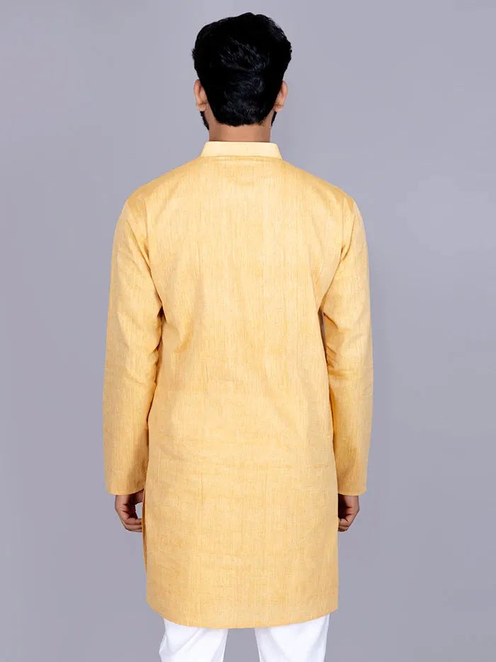 Yellow Handwoven Organic Cotton Men Kurta