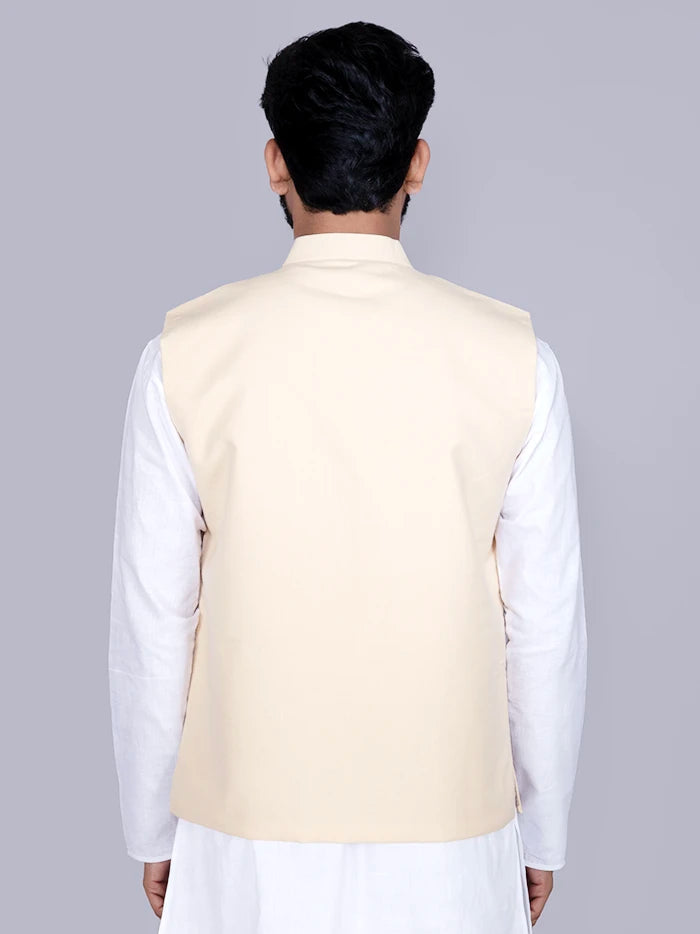 Cream Solid Poly Cotton Modi Jacket