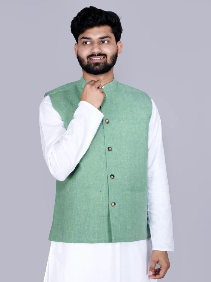 Green Solid Poly Cotton Modi Jacket