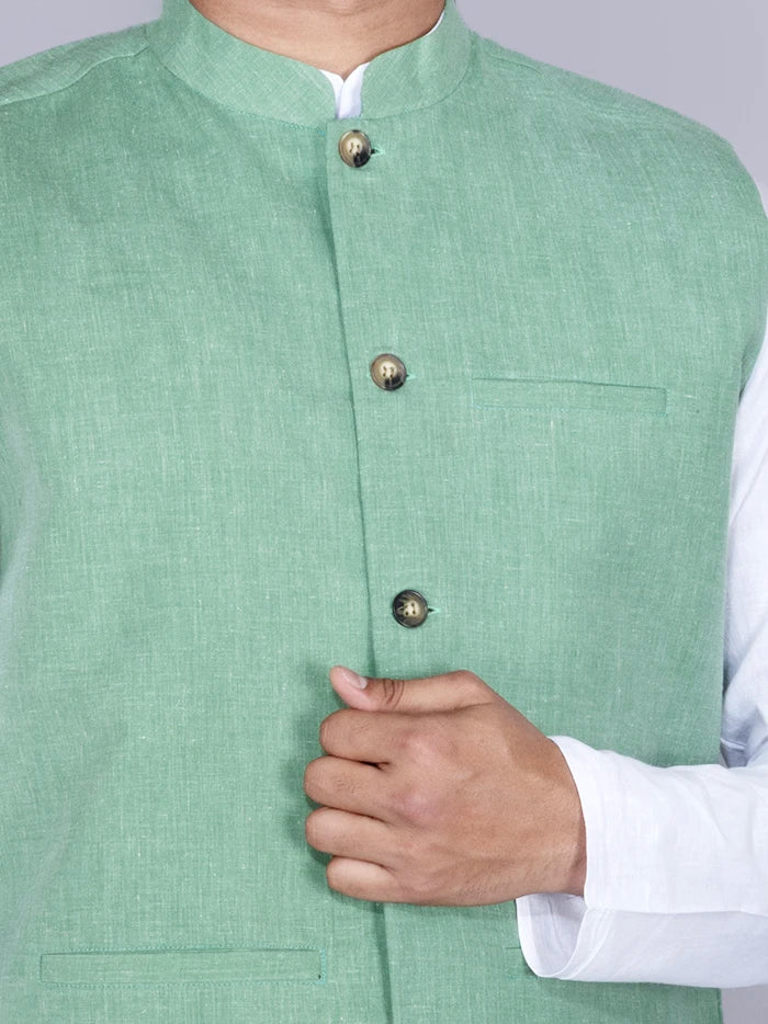 Green Solid Poly Cotton Modi Jacket