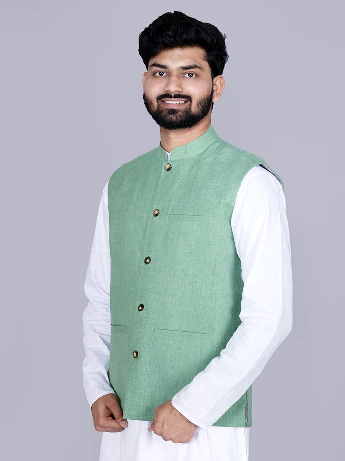 Green Solid Poly Cotton Modi Jacket