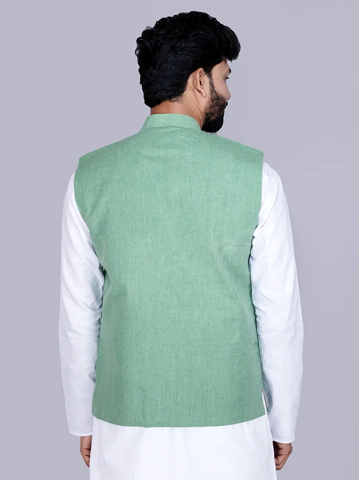 Green Solid Poly Cotton Modi Jacket