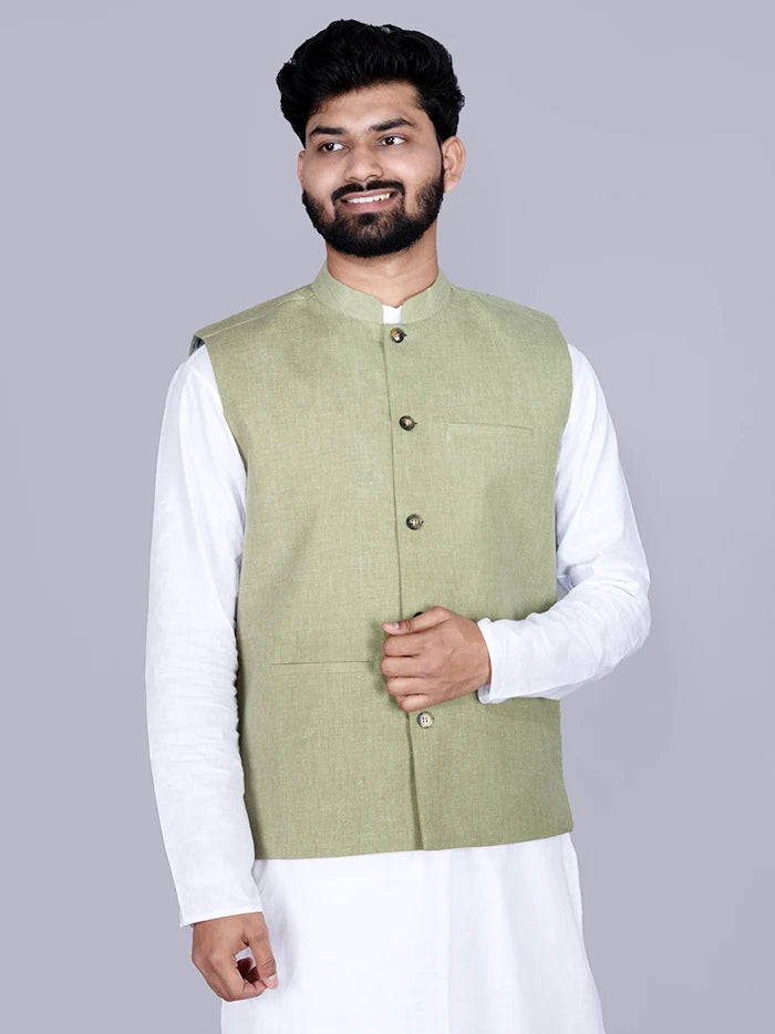 Olive Solid Poly Cotton Modi Jacket