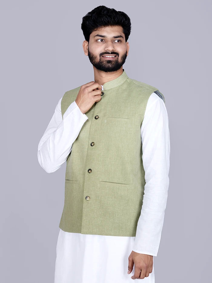 Olive Solid Poly Cotton Modi Jacket