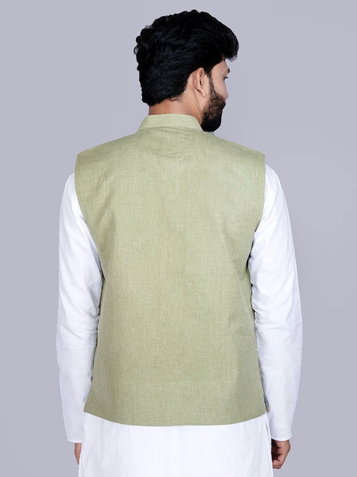 Olive Solid Poly Cotton Modi Jacket