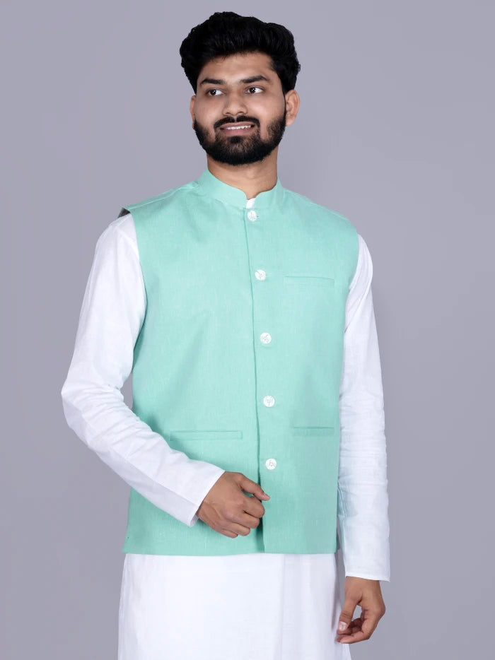 Celadon Solid Poly Cotton Modi Jacket