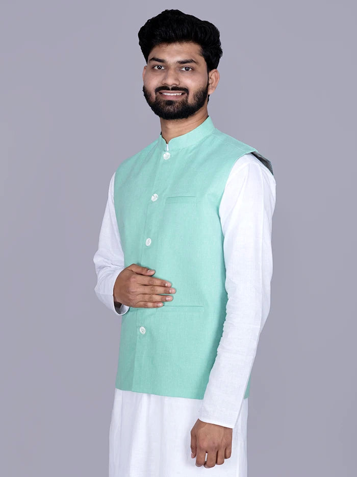 Celadon Solid Poly Cotton Modi Jacket