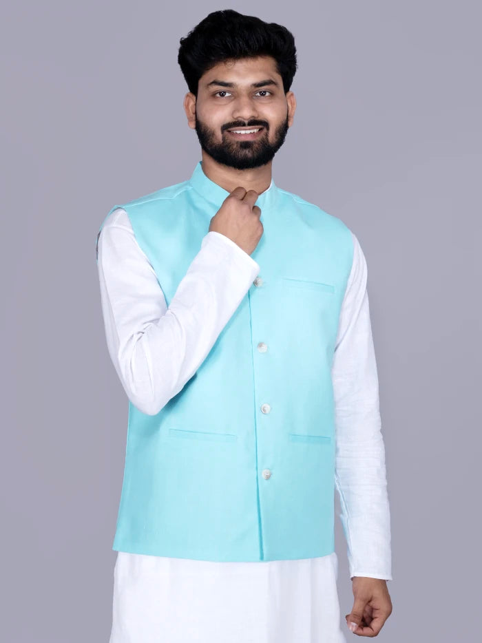 Cyan Solid Poly Cotton Modi Jacket