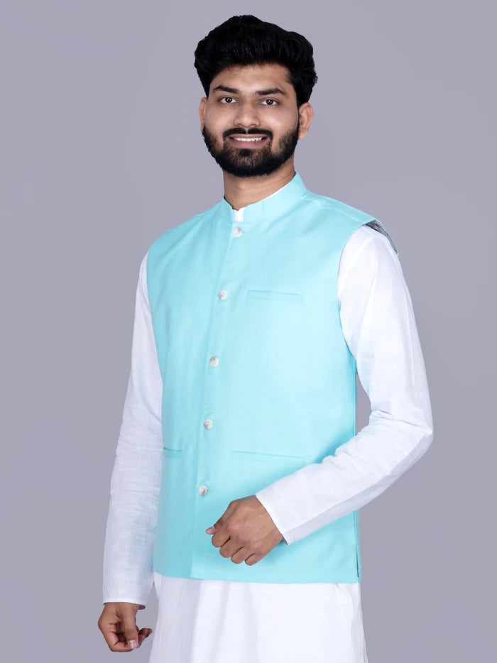 Cyan Solid Poly Cotton Modi Jacket