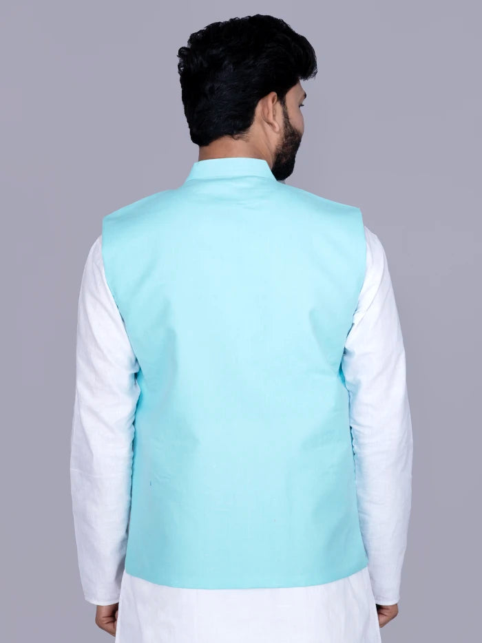 Cyan Solid Poly Cotton Modi Jacket