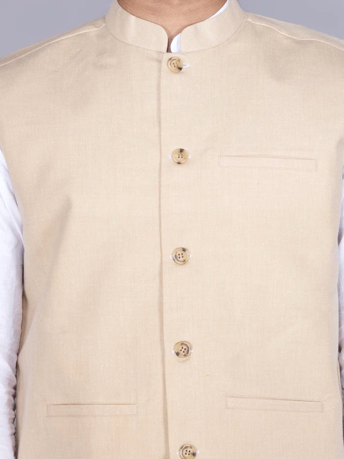 Beige Solid Poly Cotton Modi Jacket