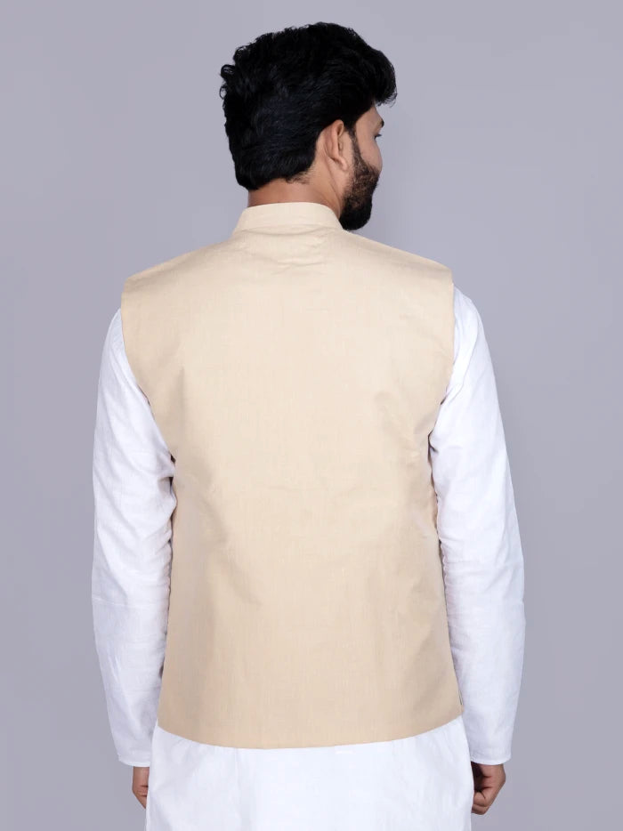 Beige Solid Poly Cotton Modi Jacket