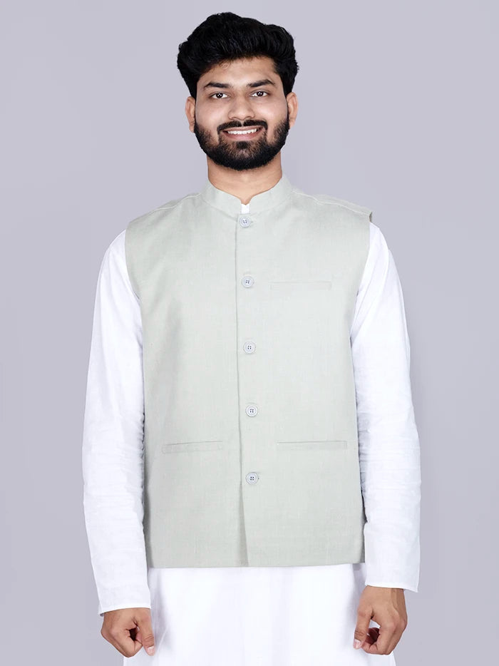 Silver Solid Poly Cotton Modi Jacket