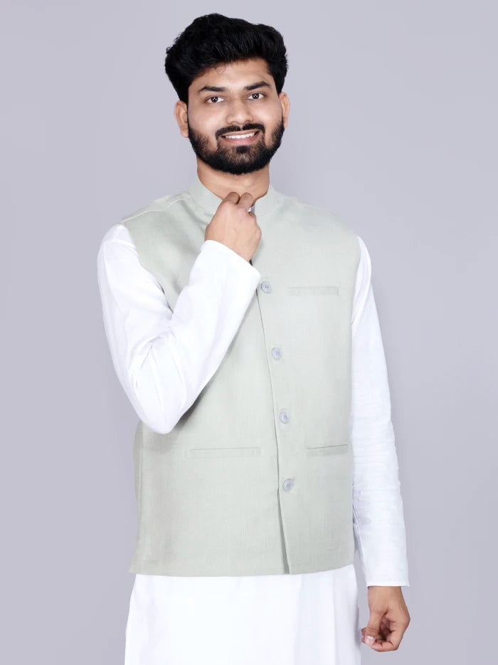 Silver Solid Poly Cotton Modi Jacket