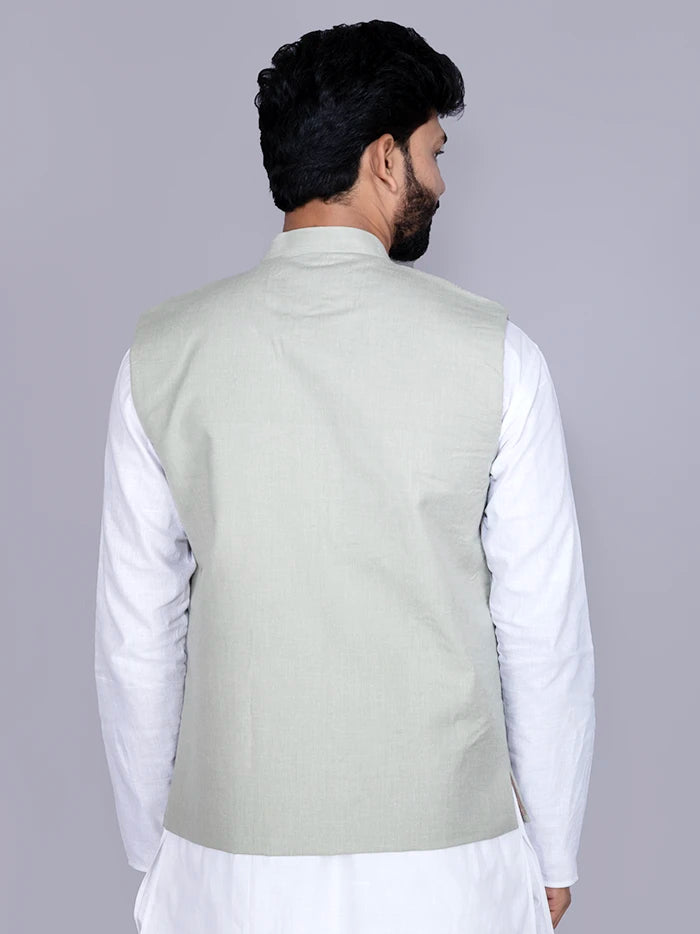 Silver Solid Poly Cotton Modi Jacket